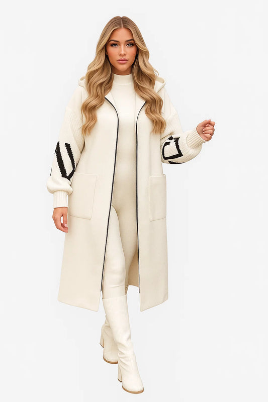 Manteau Oversize à Capuche et Manches Tissées