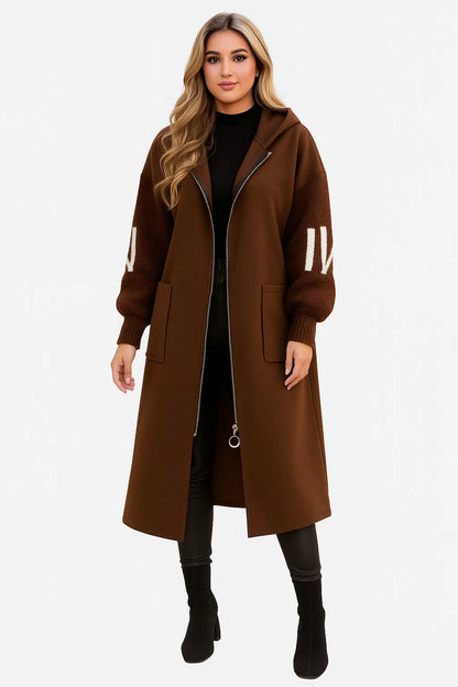 Manteau Oversize à Capuche et Manches Tissées
