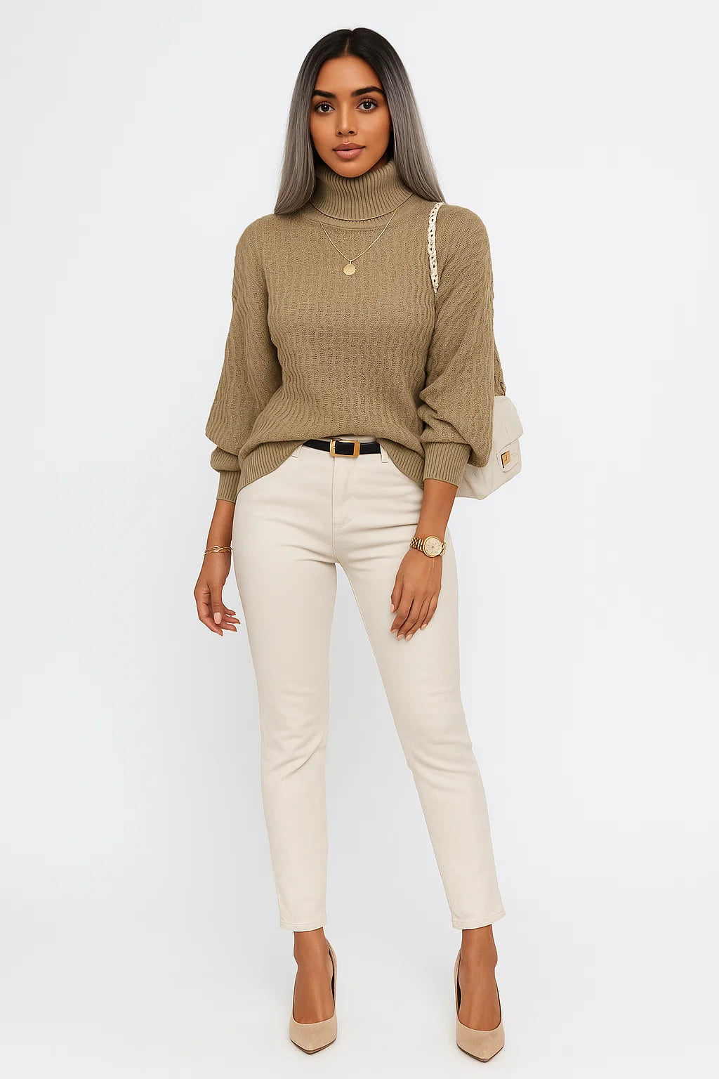 Pull Col Roulé à Maille Texturée