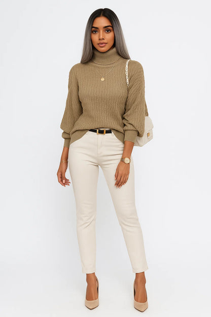 Pull Col Roulé à Maille Texturée