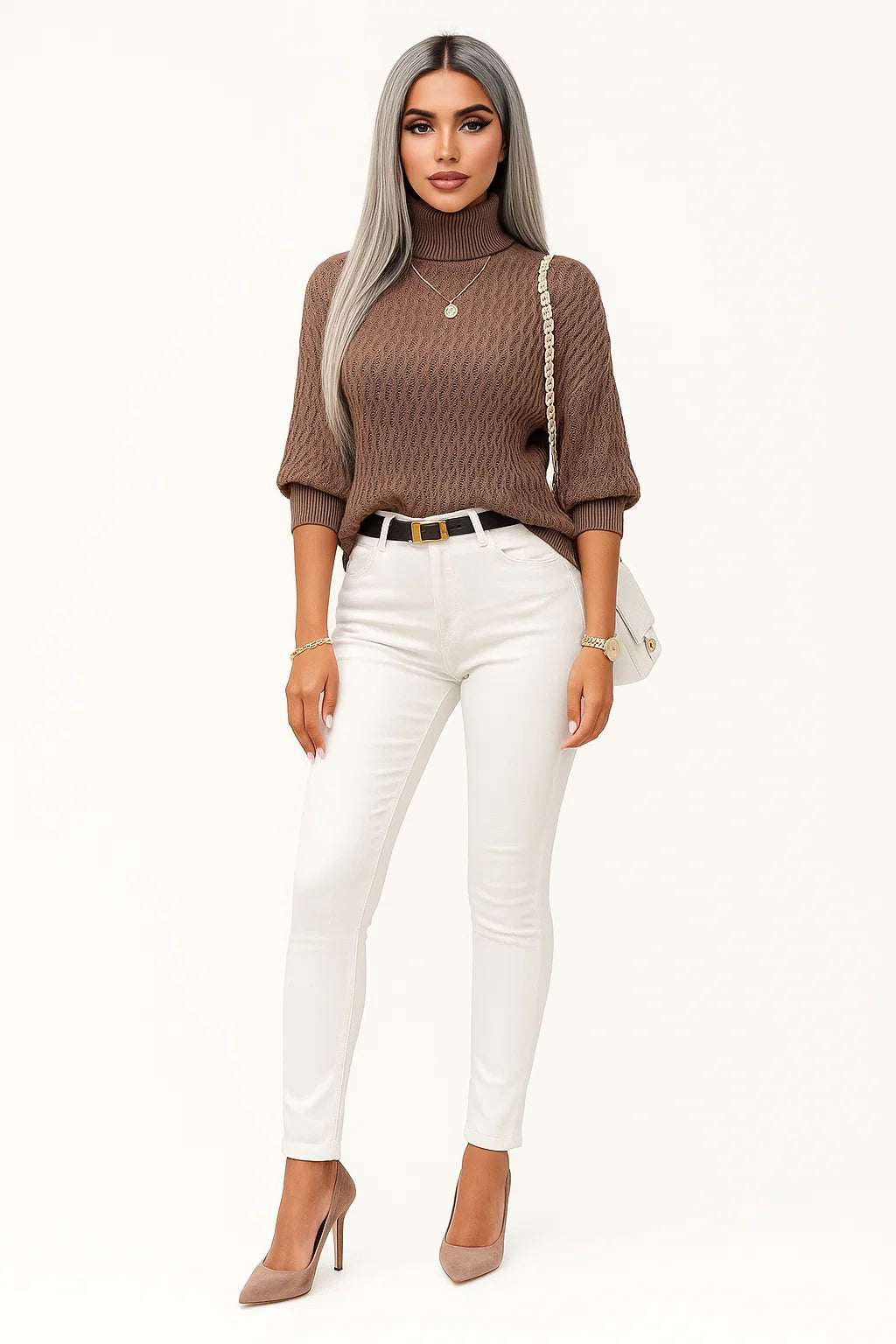 Pull Col Roulé à Maille Texturée