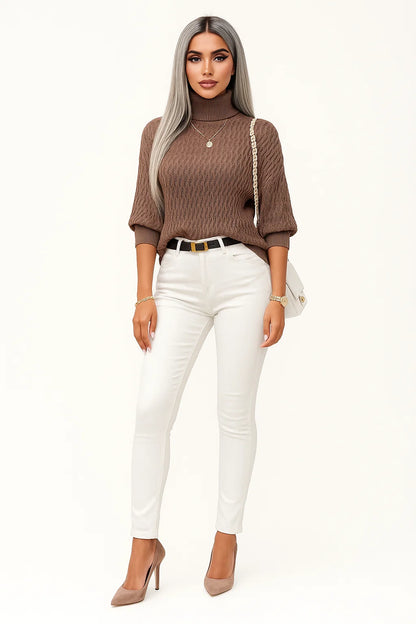 Pull Col Roulé à Maille Texturée