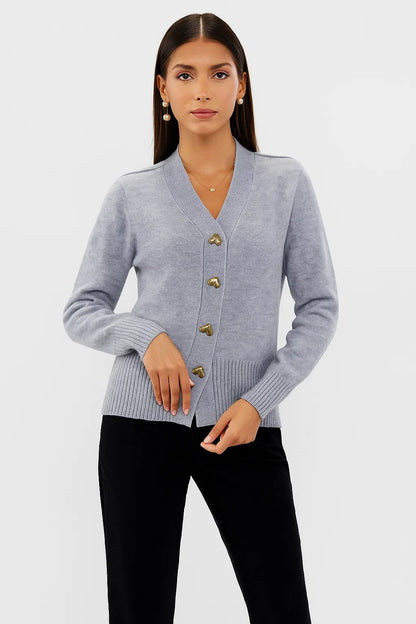 Cardigan Col V à Boutons Cœur