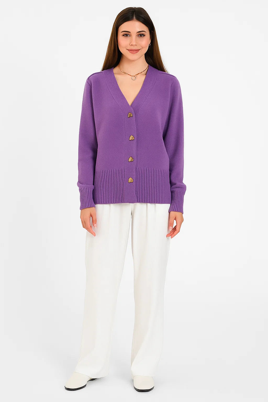 Cardigan Col V à Boutons Cœur