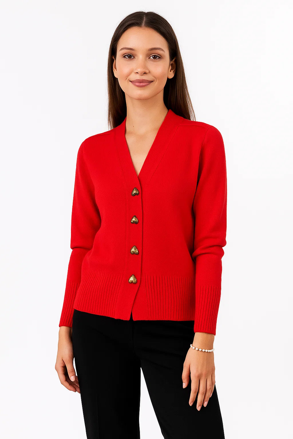 Cardigan Col V à Boutons Cœur