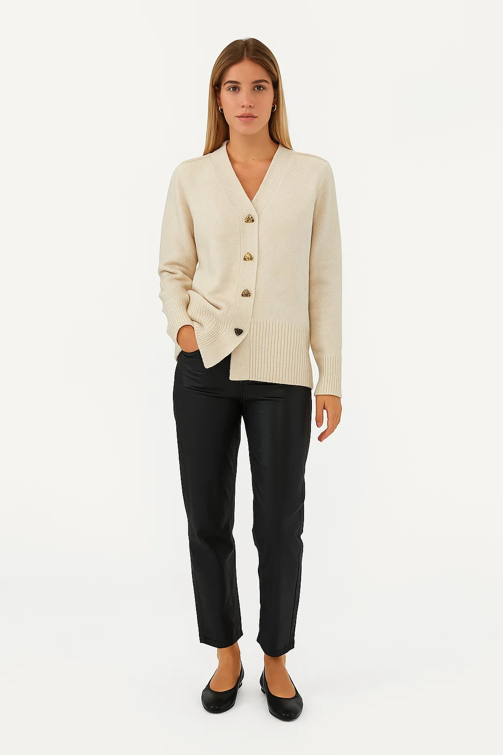 Cardigan Col V à Boutons Cœur