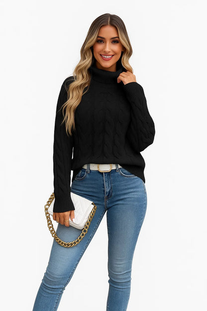 Pull Torsadé à Col Montant