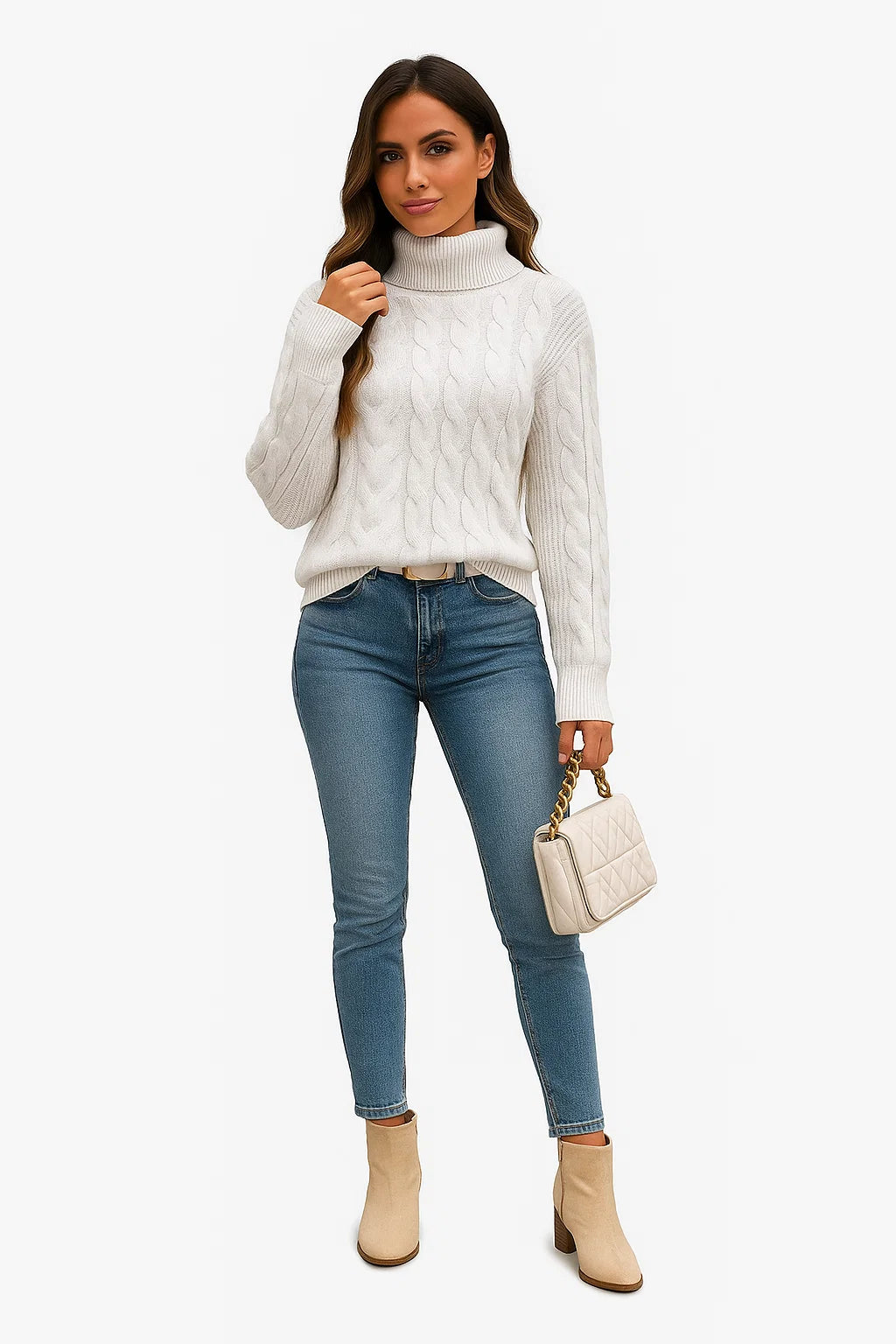 Pull Torsadé à Col Montant