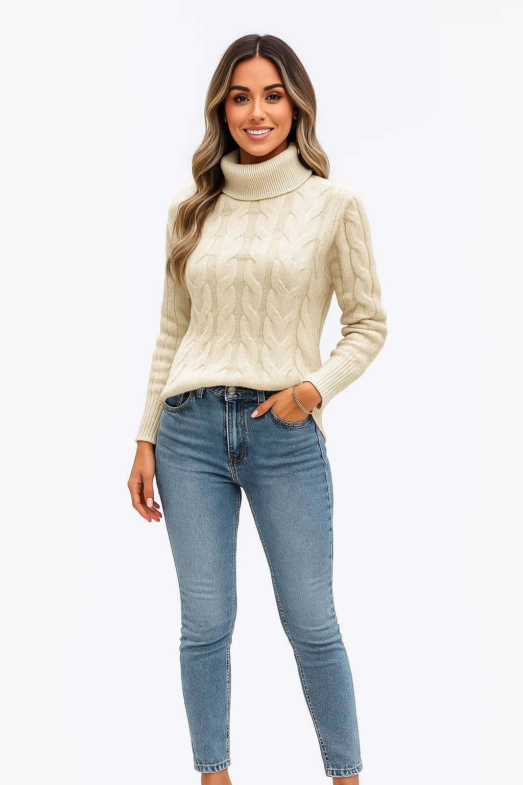 Pull Torsadé à Col Montant