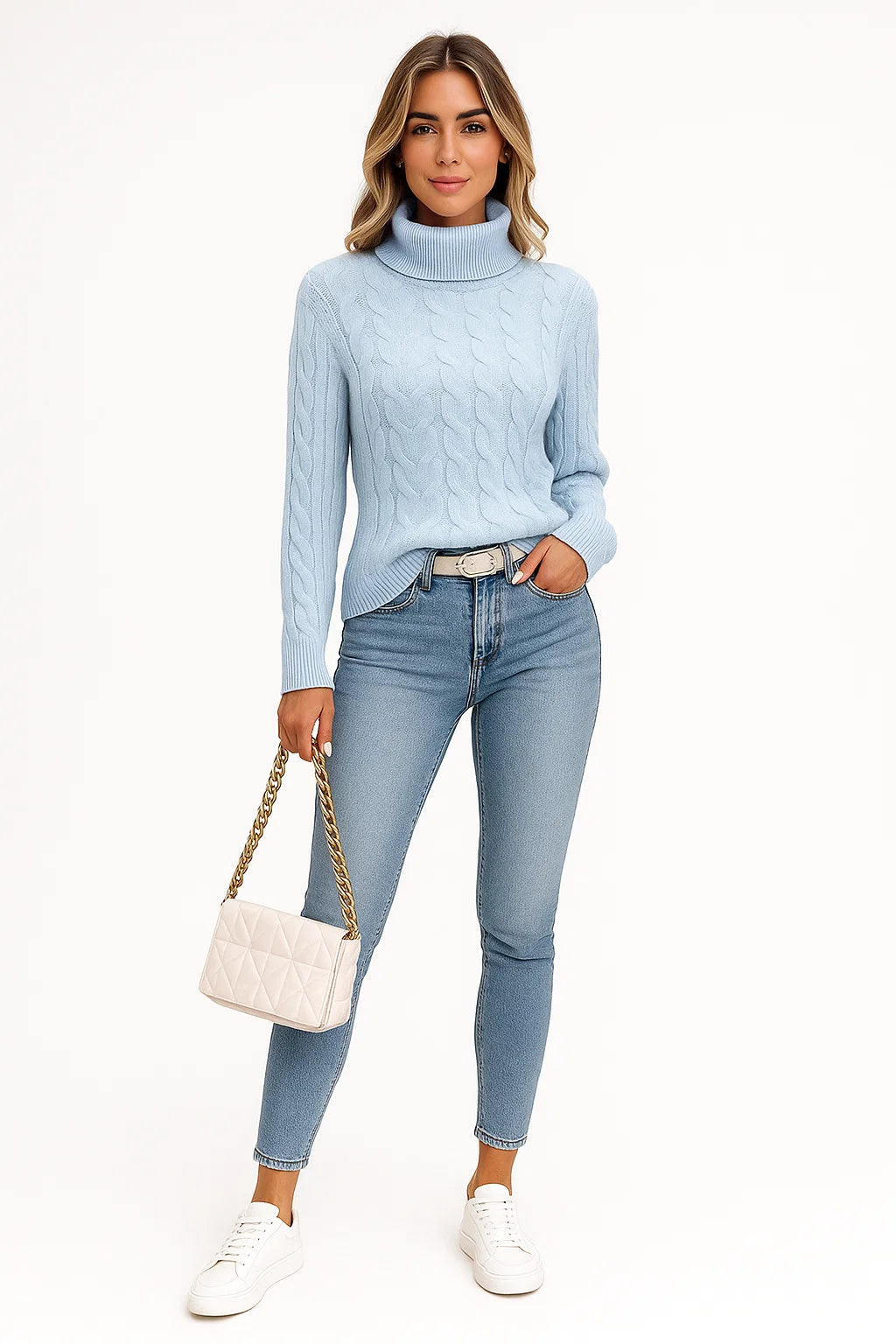 Pull Torsadé à Col Montant