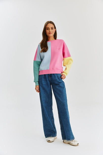 Sweat En Coton Et Polyester | Colorblock Pastel Décontracté | Coupe Confortable Et Tendance | Parfait Pour Égayer Vos Looks Du Quotidien
