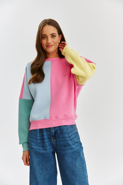 Sweat En Coton Et Polyester | Colorblock Pastel Décontracté | Coupe Confortable Et Tendance | Parfait Pour Égayer Vos Looks Du Quotidien