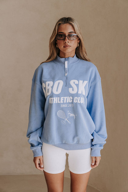Sweat Femme Bleu | Style Sport Vintage | Col Zippé et Coupe Confortable