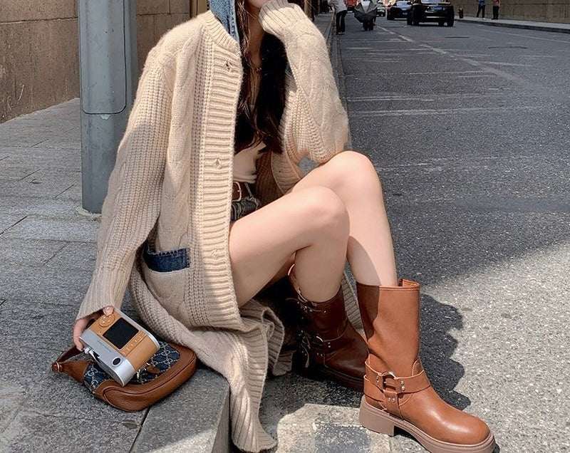 Cardigan Long Femme | Maille Torsadée Confortable | Poches Contrastées | Parfait Pour L’Automne Et Les Looks Décontractés