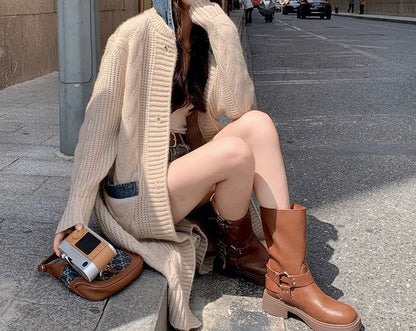 Cardigan Long Femme | Maille Torsadée Confortable | Poches Contrastées | Parfait Pour L’Automne Et Les Looks Décontractés