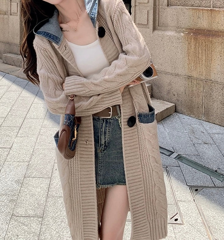 Cardigan Long Femme | Maille Torsadée Confortable | Poches Contrastées | Parfait Pour L’Automne Et Les Looks Décontractés