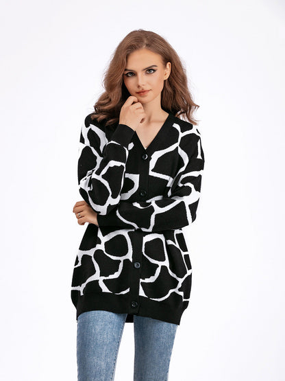 Cardigan Femme | Imprimé Graphique Et Décontracté | Maille Douce Idéale Pour La Mi-Saison