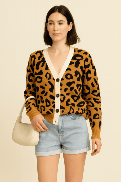 Cardigan Femme | Imprimé Léopard Tendance | Court Et Boutonné Pour Look Audacieux