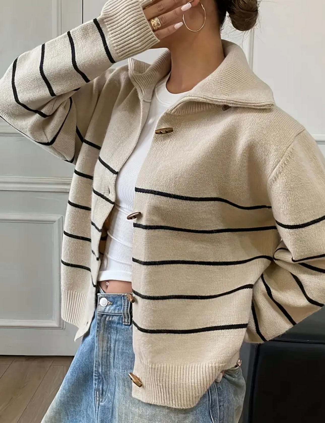 Cardigan Femme | Rayé Et Élégant | Col Oversize Pour Look Chic Décontracté