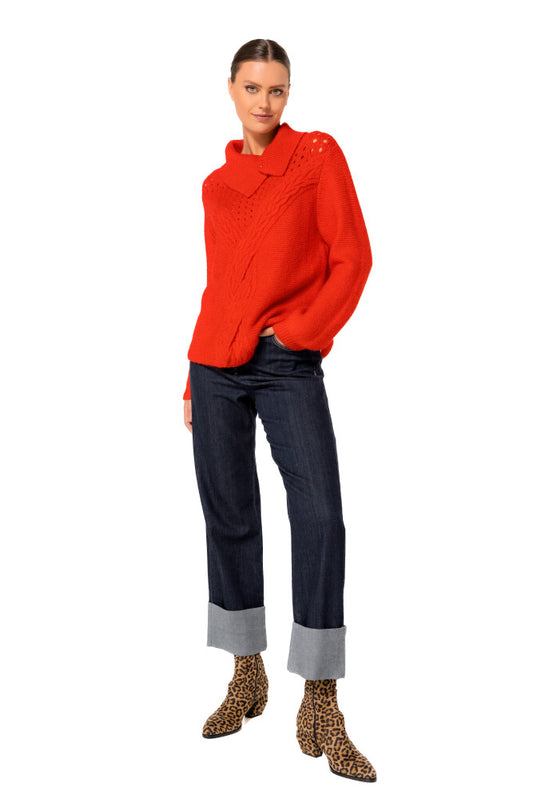 Pull Torsadé Écru | Col Large Boutonné | Élégant et Confortable pour l’Hiver