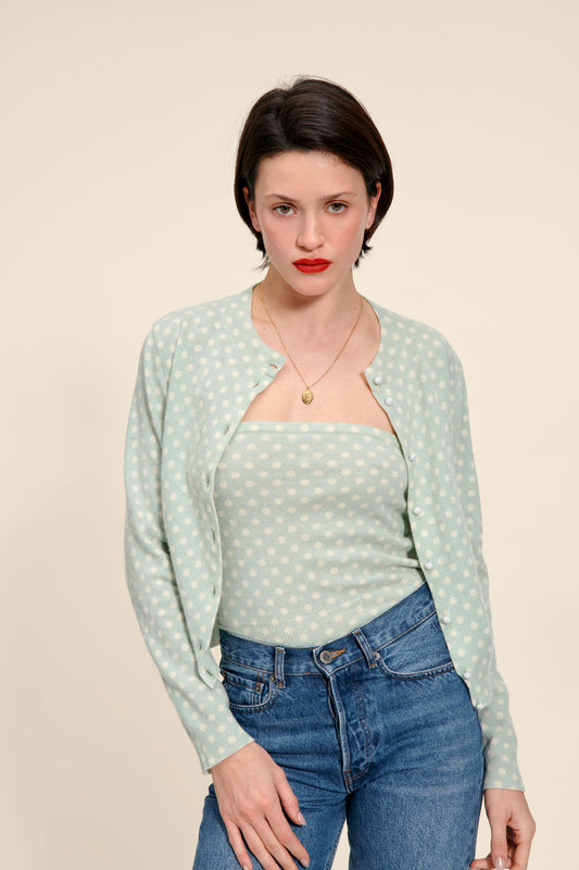 Cardigan Féminin | Maille Légère à Pois | Idéal pour le Printemps