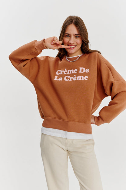 Sweat En Coton Et Polyester | Message Crème De La Crème | Coupe Décontractée Tendance | Parfait Pour Un Look Casual Chic