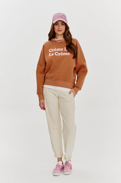 Sweat En Coton Et Polyester | Message Crème De La Crème | Coupe Décontractée Tendance | Parfait Pour Un Look Casual Chic