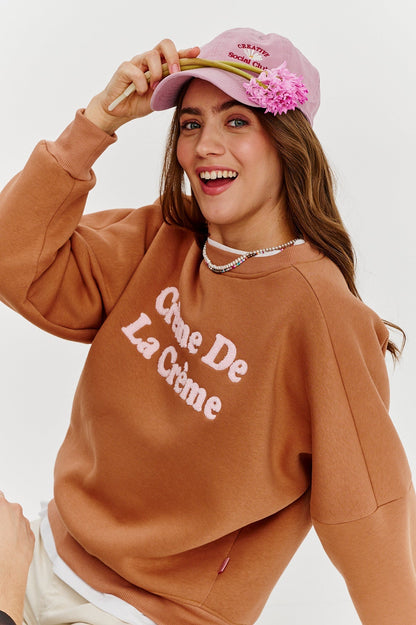 Sweat En Coton Et Polyester | Message Crème De La Crème | Coupe Décontractée Tendance | Parfait Pour Un Look Casual Chic