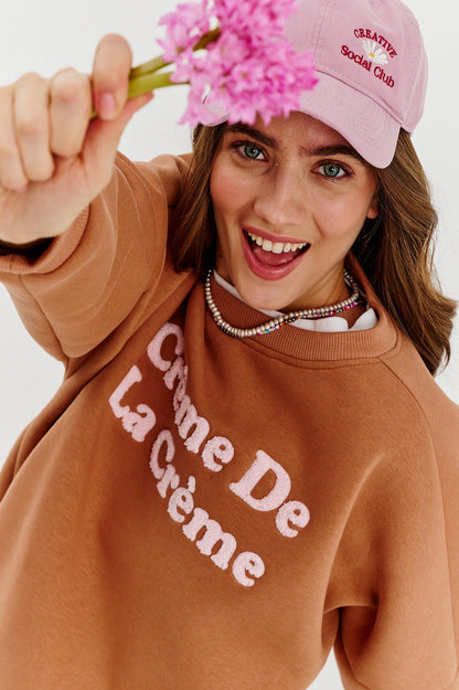Sweat En Coton Et Polyester | Message Crème De La Crème | Coupe Décontractée Tendance | Parfait Pour Un Look Casual Chic