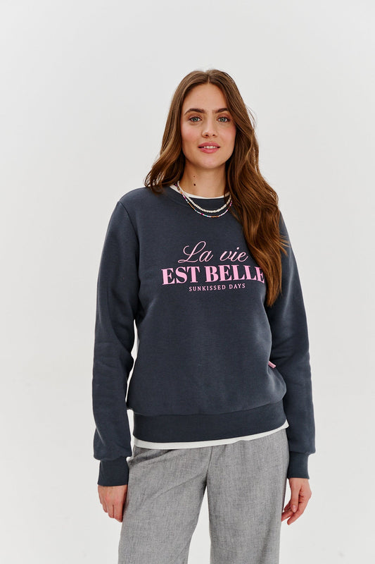 Sweat En Coton Et Polyester | Message La Vie Est Belle | Confort Décontracté Et Inspirant | Parfait Pour Vos Tenues Du Quotidien