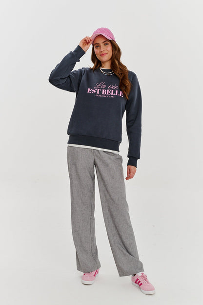 Sweat En Coton Et Polyester | Message La Vie Est Belle | Confort Décontracté Et Inspirant | Parfait Pour Vos Tenues Du Quotidien