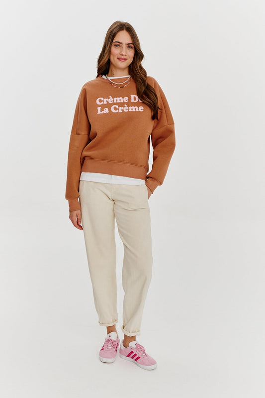 Sweat En Coton Et Polyester | Message Crème De La Crème | Coupe Décontractée Tendance | Parfait Pour Un Look Casual Chic