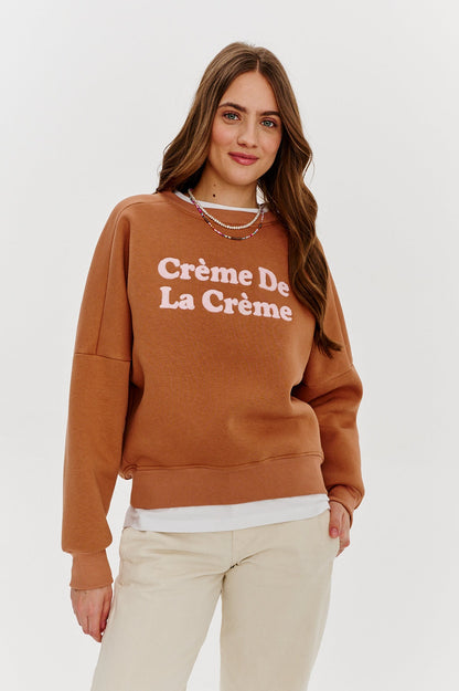 Sweat En Coton Et Polyester | Message Crème De La Crème | Coupe Décontractée Tendance | Parfait Pour Un Look Casual Chic