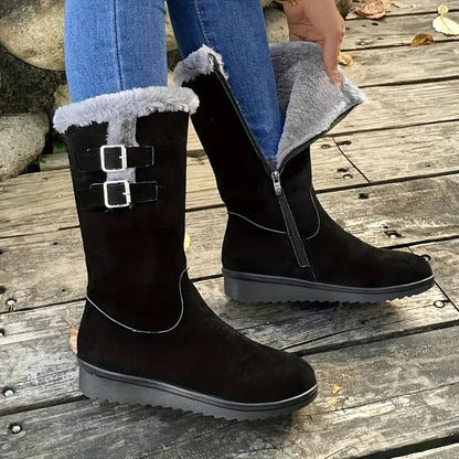 Bottes Femme | Mi-Mollet Fourrées | Chaudes Et Confortables | Pour L’Hiver Et Les Balades Extérieures