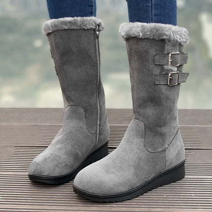 Bottes Femme | Mi-Mollet Fourrées | Chaudes Et Confortables | Pour L’Hiver Et Les Balades Extérieures