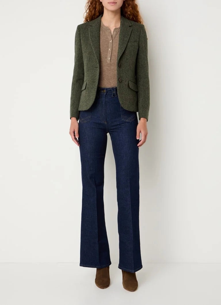 Blazer Femme En Laine Vierge | Motif Chevrons | Doublé Coton | Élégant Et Authentique Pour l’Hiver