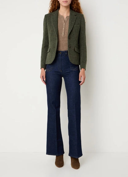 Blazer Femme En Laine Vierge | Motif Chevrons | Doublé Coton | Élégant Et Authentique Pour l’Hiver