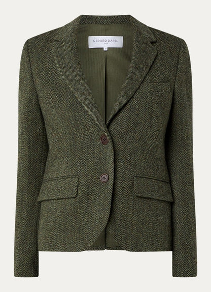 Blazer Femme En Laine Vierge | Motif Chevrons | Doublé Coton | Élégant Et Authentique Pour l’Hiver