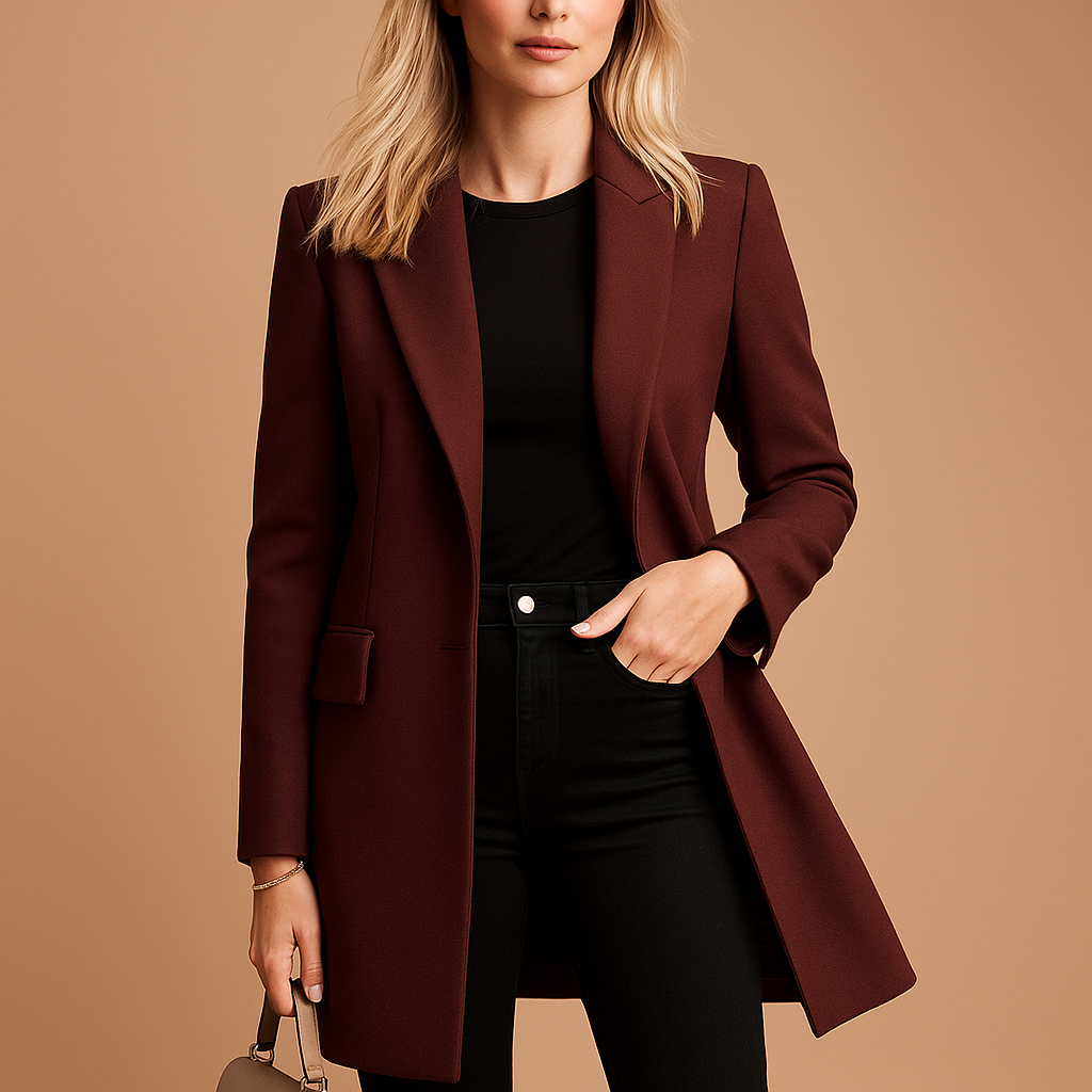 Manteau Long Minimaliste À Un Bouton | Silhouette Moderne Et Épurée | Idéal Pour Le Bureau Ou Le Quotidien