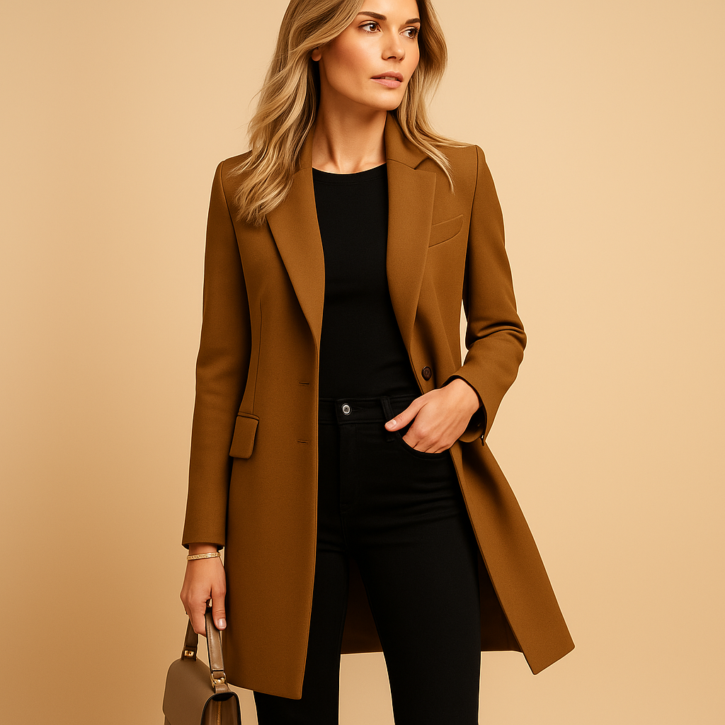 Manteau Long Minimaliste À Un Bouton | Silhouette Moderne Et Épurée | Idéal Pour Le Bureau Ou Le Quotidien