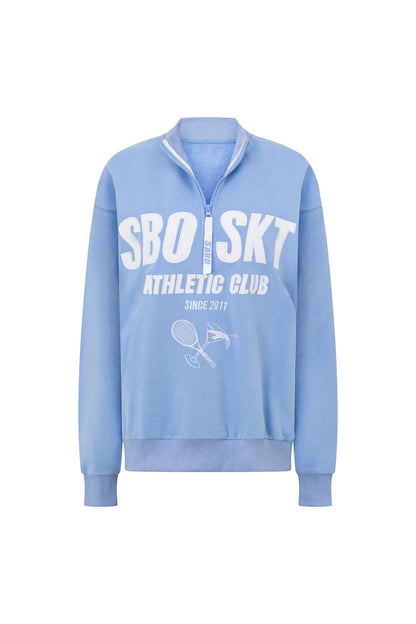 Sweat Femme Bleu | Style Sport Vintage | Col Zippé et Coupe Confortable