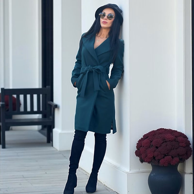 Manteau Femme En Laine | Coupe Longue Ceinturée | Élégant Et Chaleureux | Idéal Pour l’Hiver