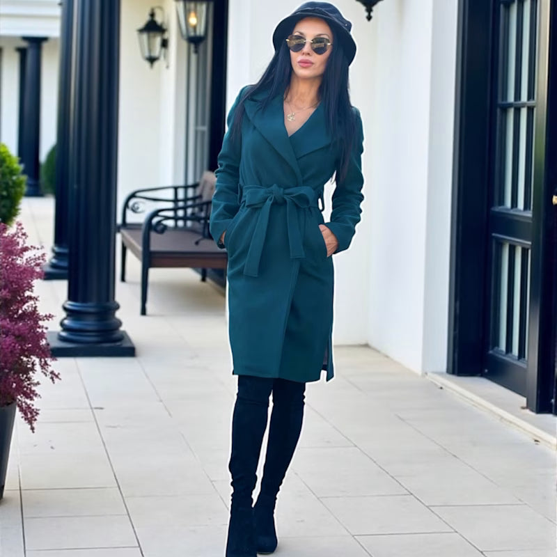 Manteau Femme En Laine | Coupe Longue Ceinturée | Élégant Et Chaleureux | Idéal Pour l’Hiver