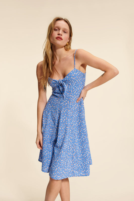 Robe Courte Imprimée Bleue | Fraîche & Féminine | Été & Escapades | Viscose Légère