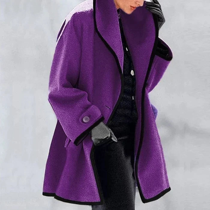 Manteau Femme | Coupe Ample Et Élégante | Violet Avec Finitions Contrastées Pour L’Hiver