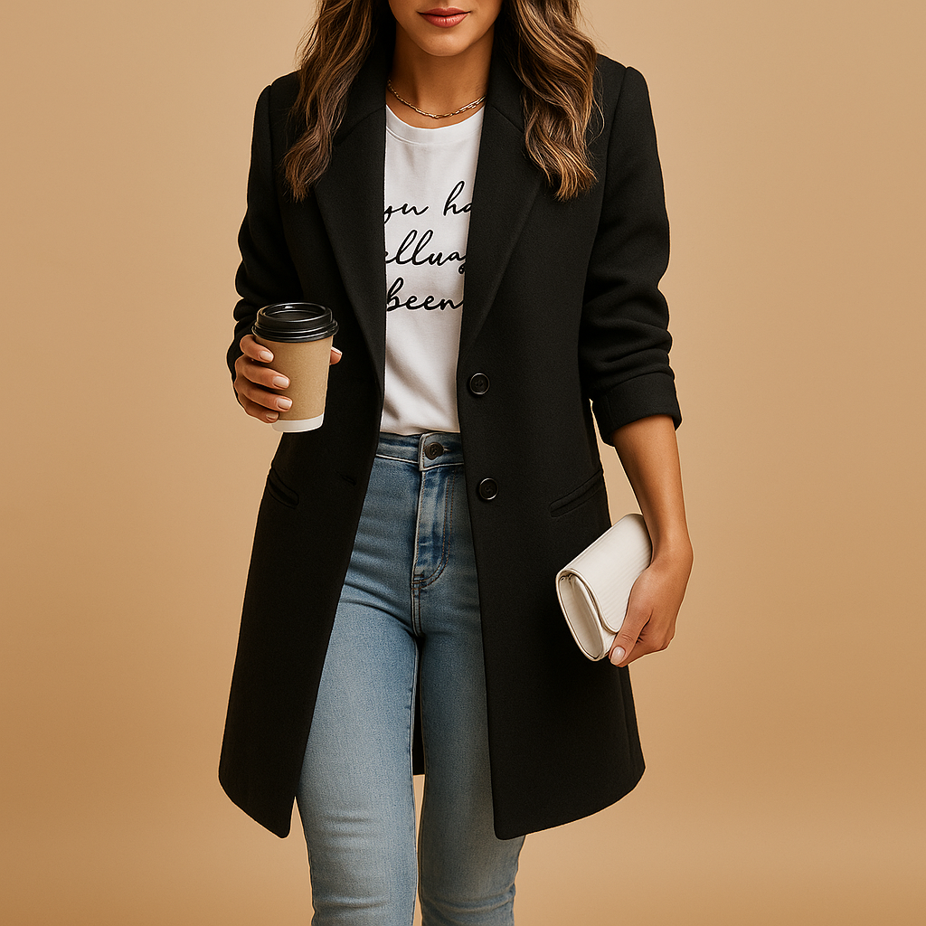 Manteau Droit Mi-Long À Boutonnage Discret | Élégant Et Décontracté | Idéal Pour Le Quotidien Ou Le Bureau