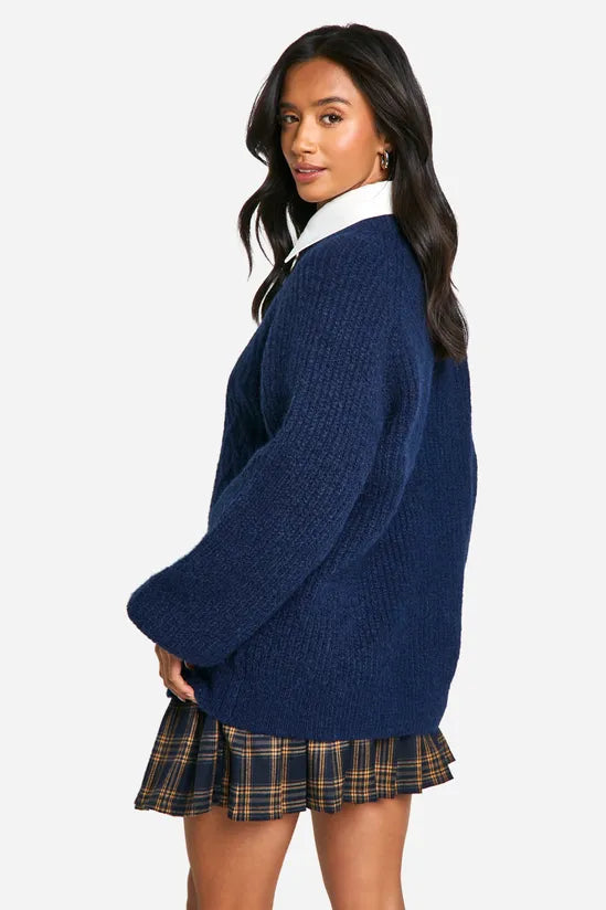 Gilet Bleu Marine Femme | Maille Épaisse | Look Preppy