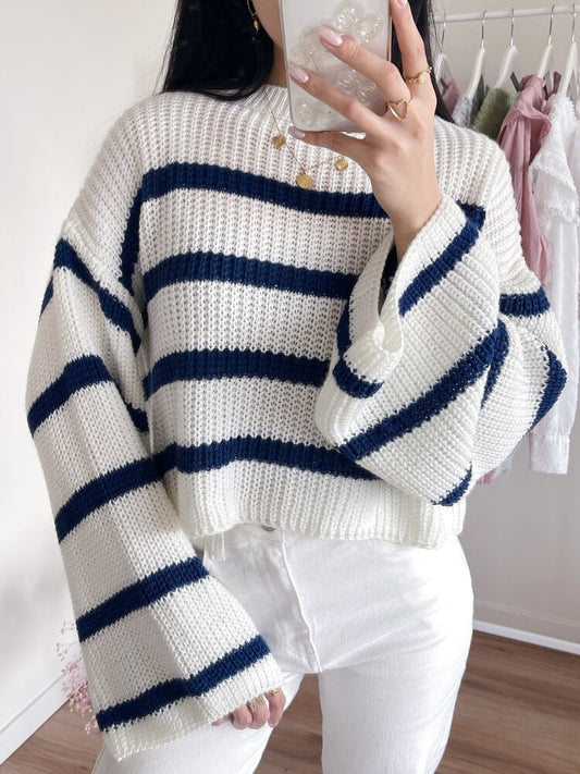 Pull Femme | Rayé Et Confortable | Manches Larges | Parfait Pour Un Look Décontracté Chic