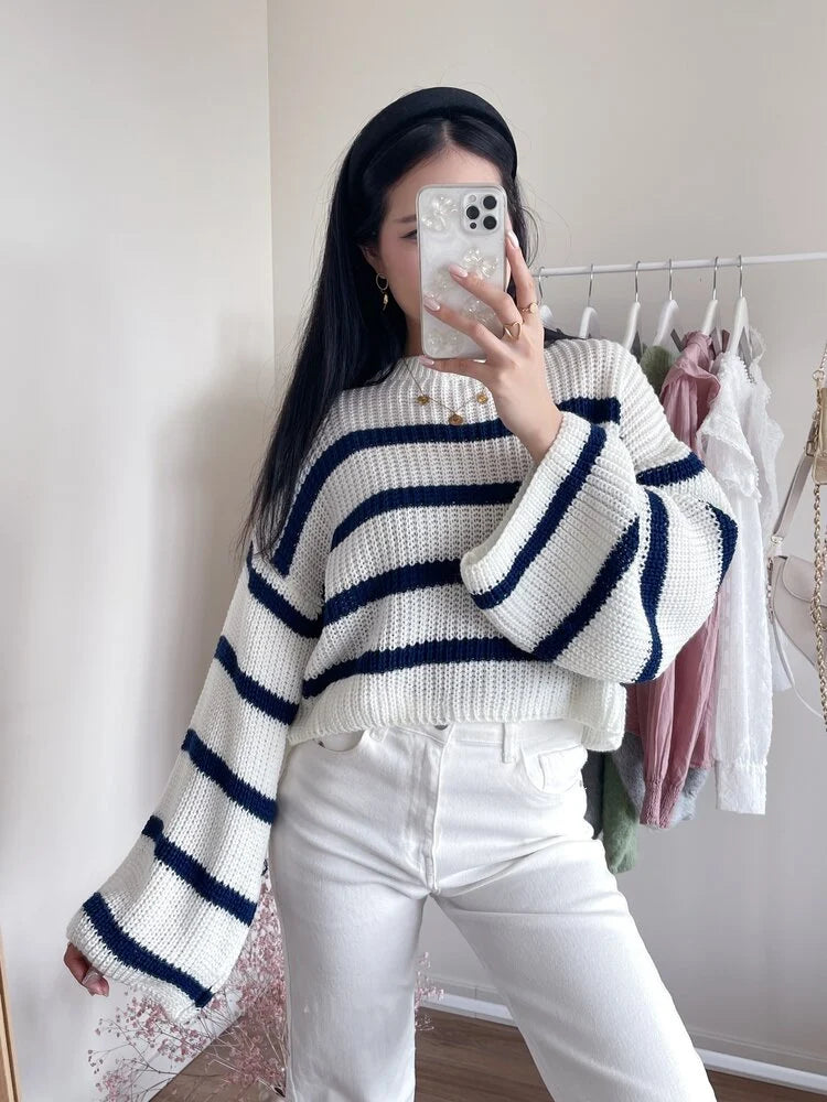 Pull Femme | Rayé Et Confortable | Manches Larges | Parfait Pour Un Look Décontracté Chic