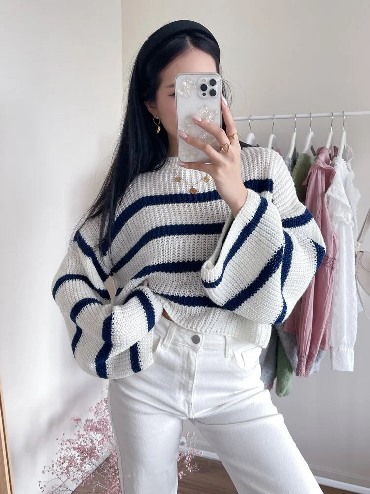 Pull Femme | Rayé Et Confortable | Manches Larges | Parfait Pour Un Look Décontracté Chic